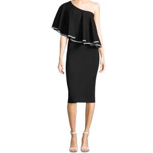 DVF 10336DVF One Shoulder Black Knit Ruffle BIVOY Dress Sz. M * MSRP: $468+tax
